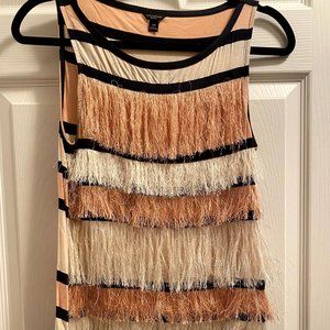 Ann Taylor Striped Fringe Knit Top